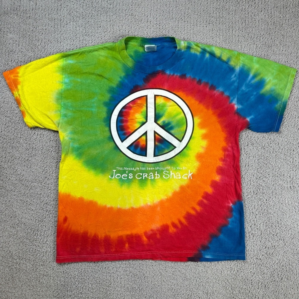 Joes Crab Shack Tie Dye Peace Love & Crabs T Shirt Adult Large L Festival Tee